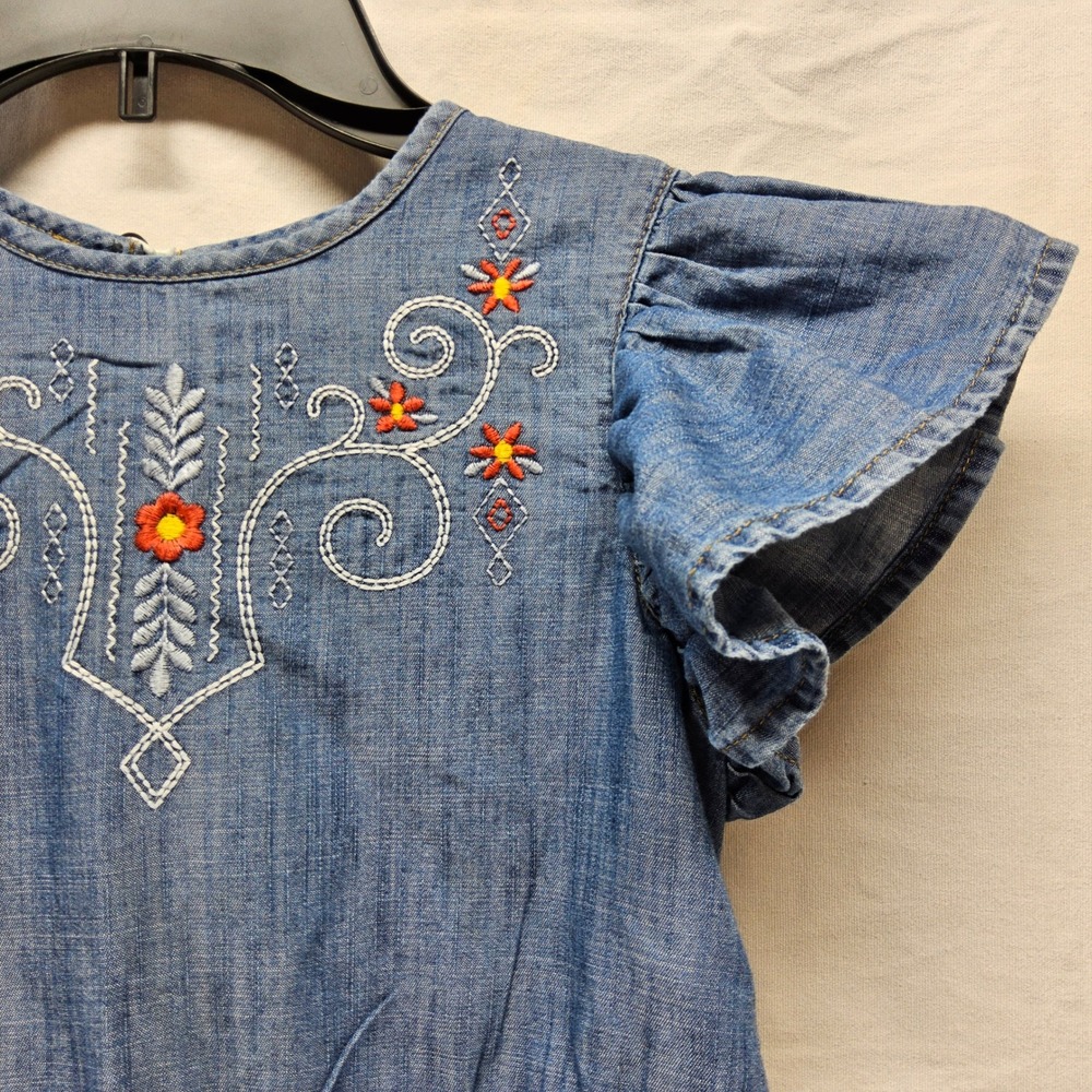 Wrangler Denim Dress Kids Large Blue Flutter Sleeve‎ Embroidered Tiered Boho